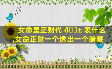 女命里正财代 🐱 表什么,女命正财一个透出一个暗藏